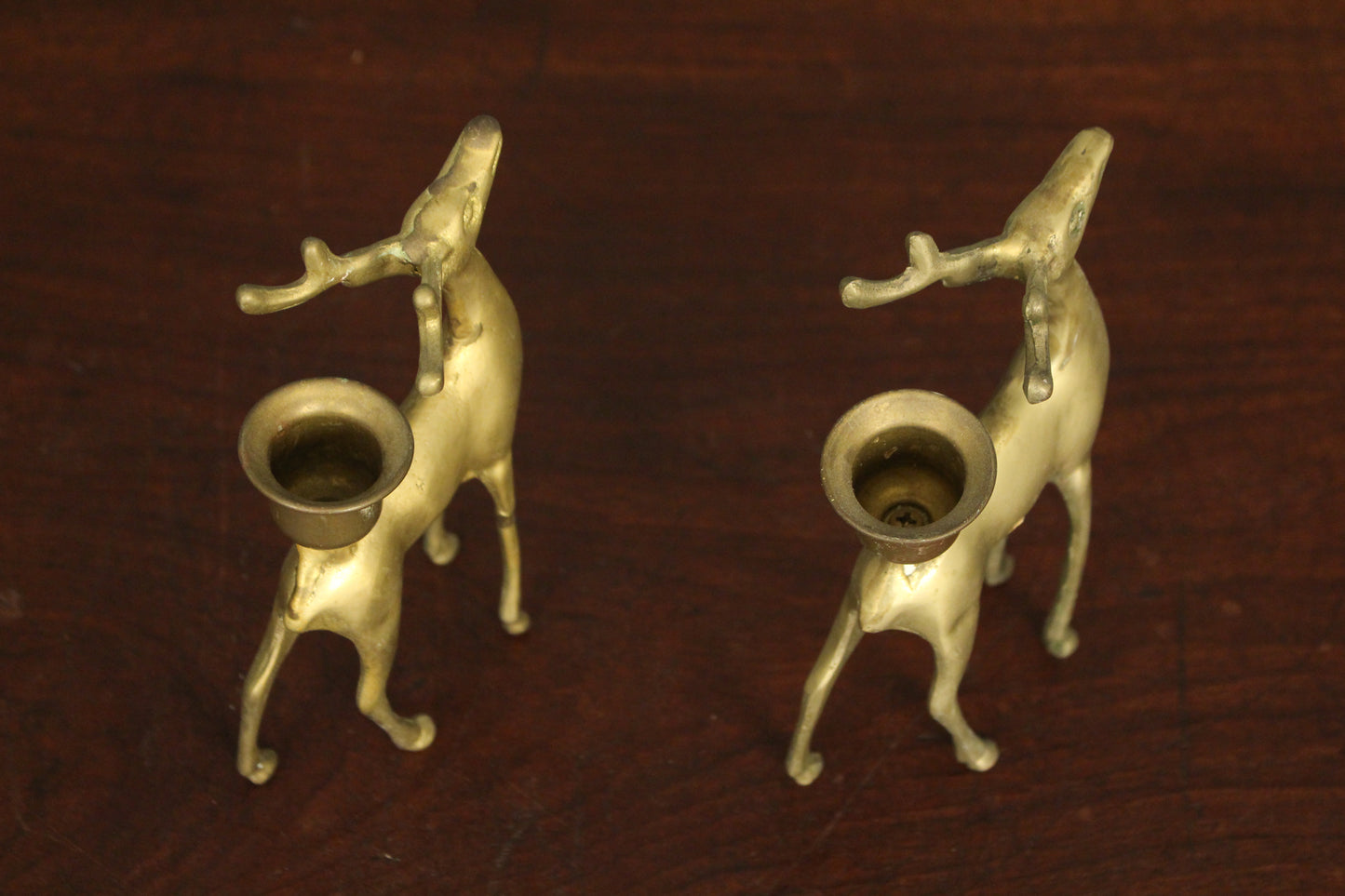 Petite Pair of Brass Deer Candlesticks