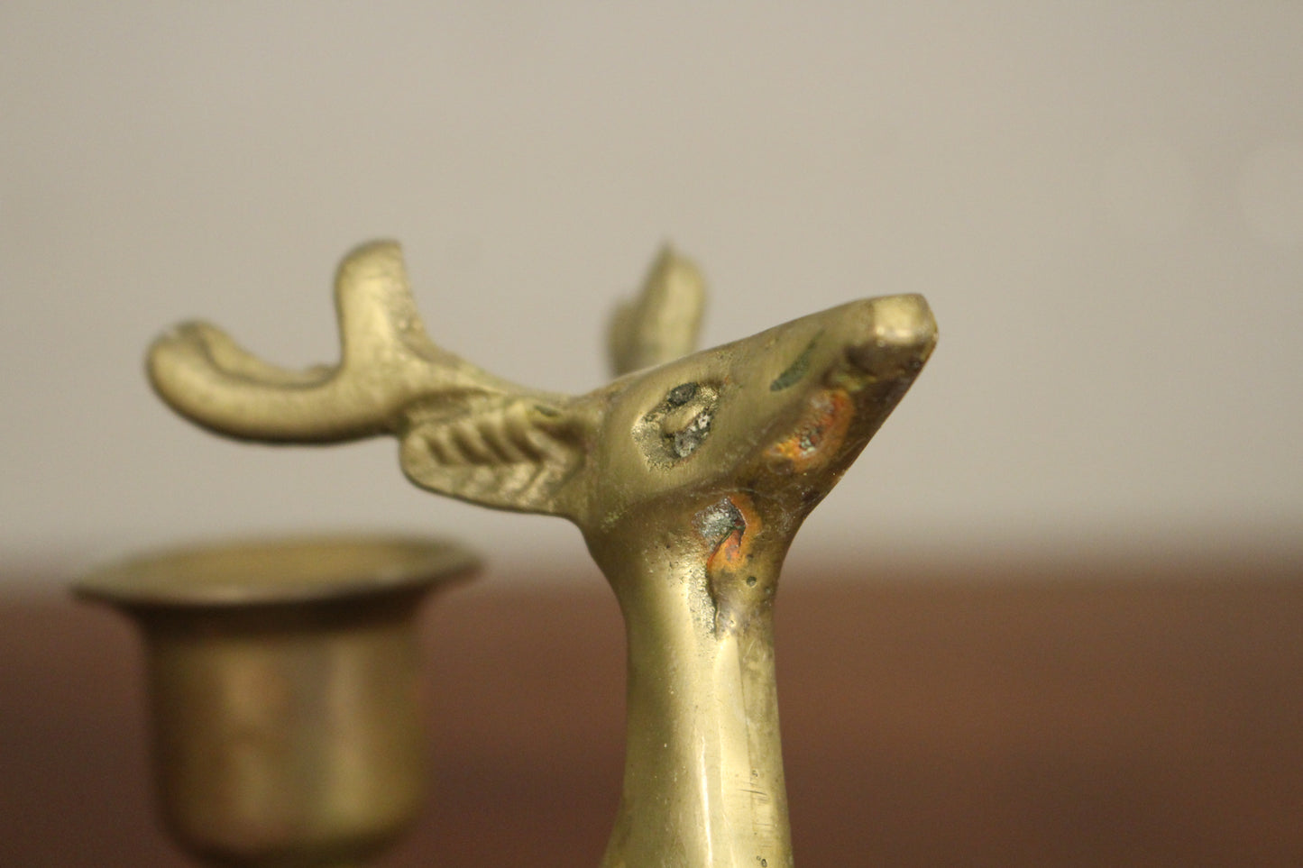 Petite Pair of Brass Deer Candlesticks