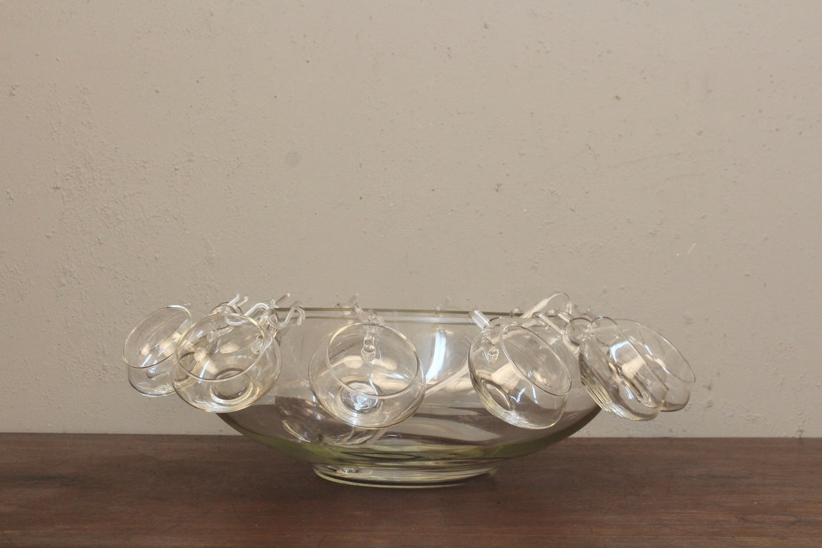 Mid Century "Moderno" Glass Punch Bowl Set