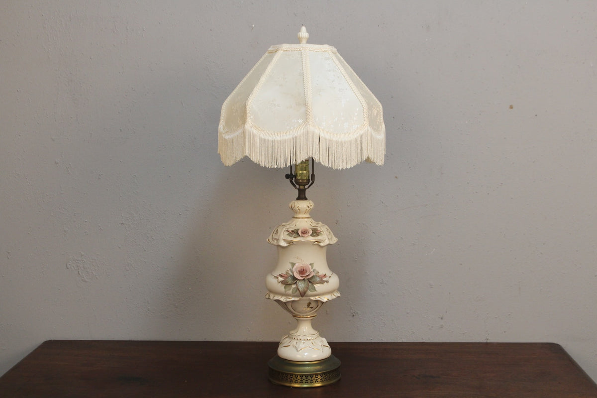 Fringed Roses Ceramic Table Lamp