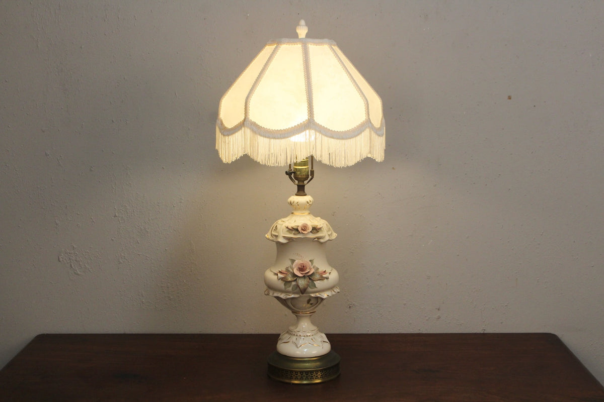 Fringed Roses Ceramic Table Lamp