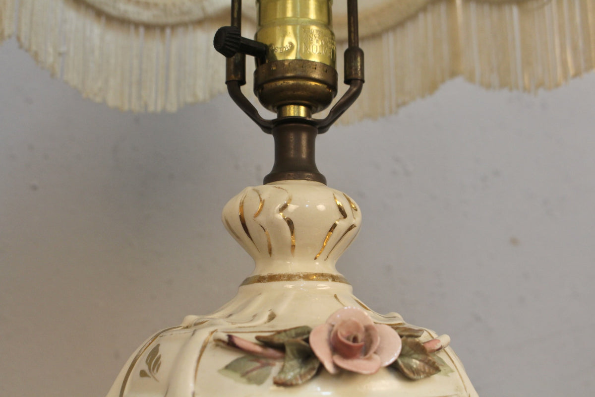 Fringed Roses Ceramic Table Lamp