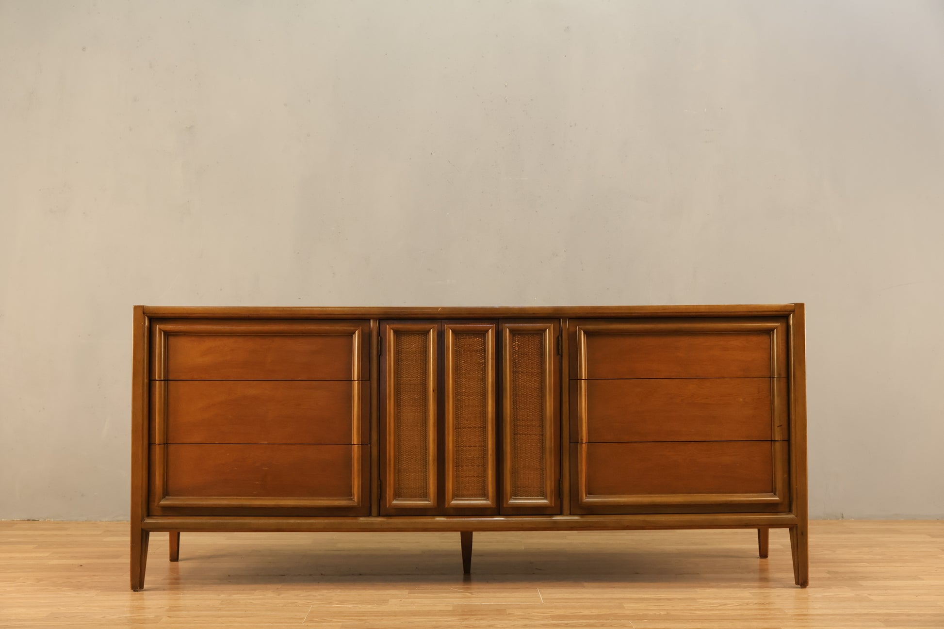 Thomasville Walnut & Woven Credenza Furnish Green Thomasville Walnut & Woven Credenza Furnish Green