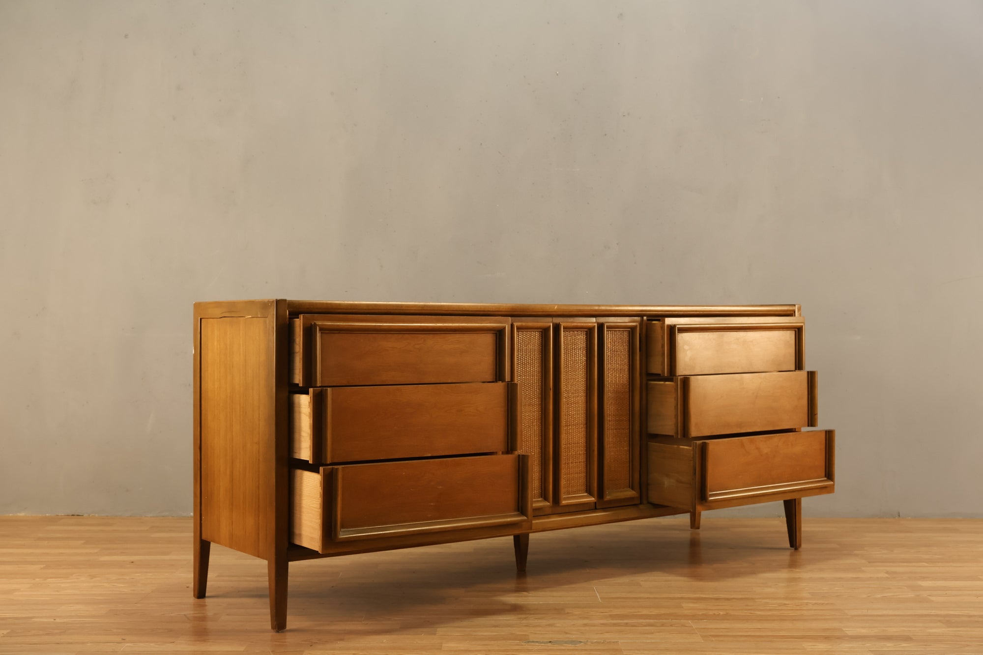 Thomasville Walnut & Woven Credenza – Furnish Green