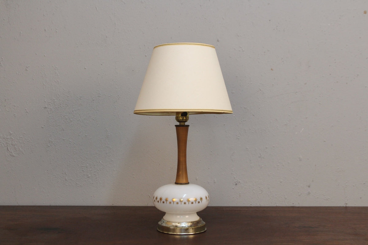 Small Atomic Glass & Walnut Table Lamp