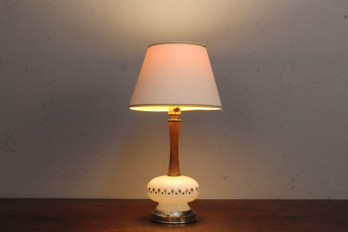 Small Atomic Glass & Walnut Table Lamp