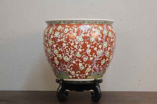 Chinese Porcelain Fishbowl Planter with Stand