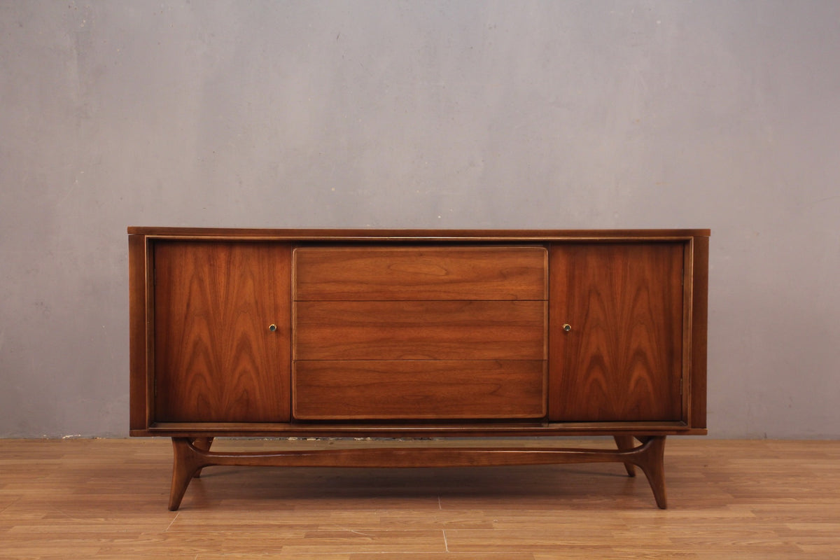 Mid Century Walnut 3-Drawer Credenza