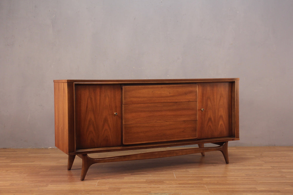 Mid Century Walnut 3-Drawer Credenza