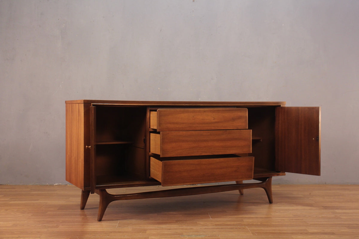 Mid Century Walnut 3-Drawer Credenza