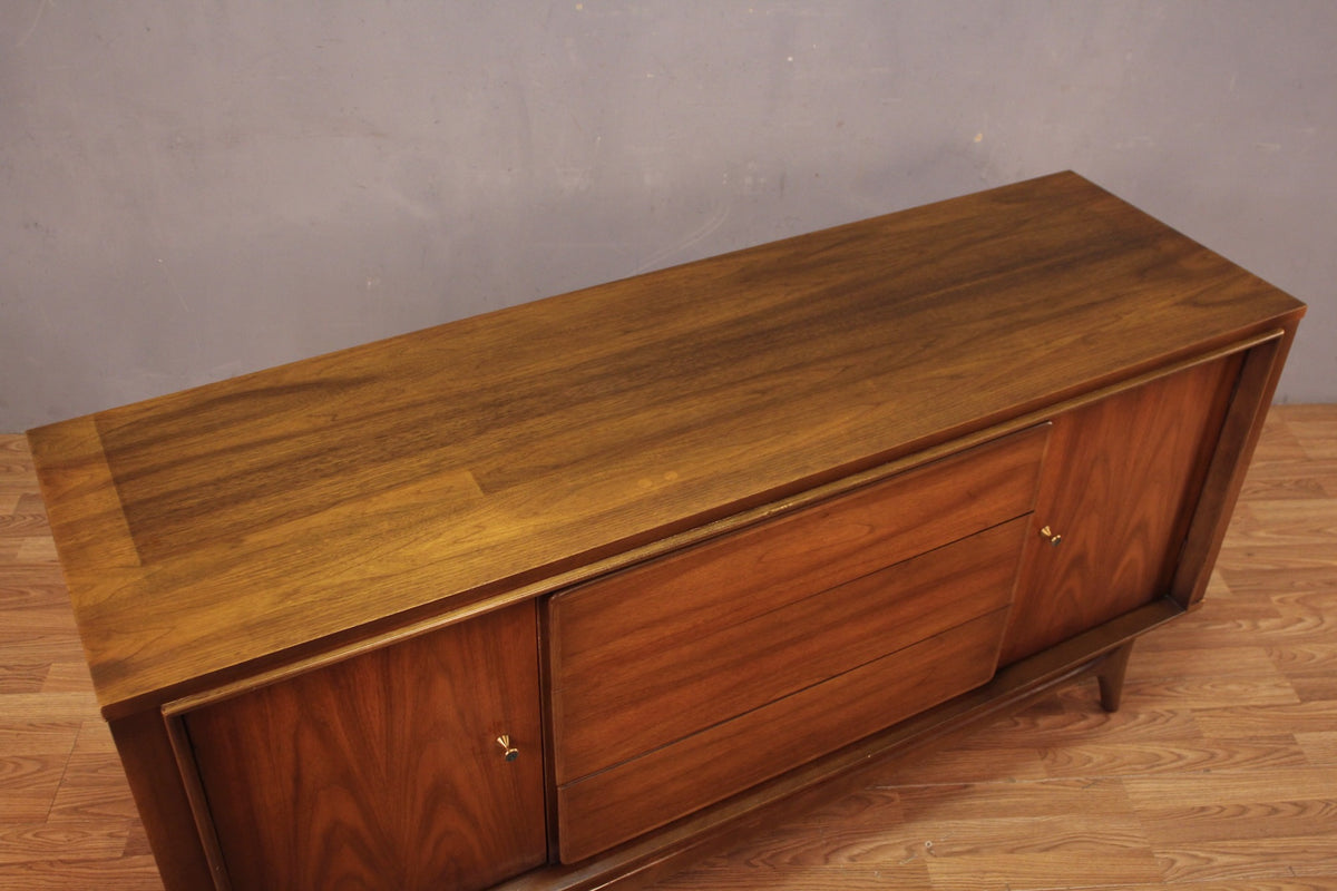 Mid Century Walnut 3-Drawer Credenza