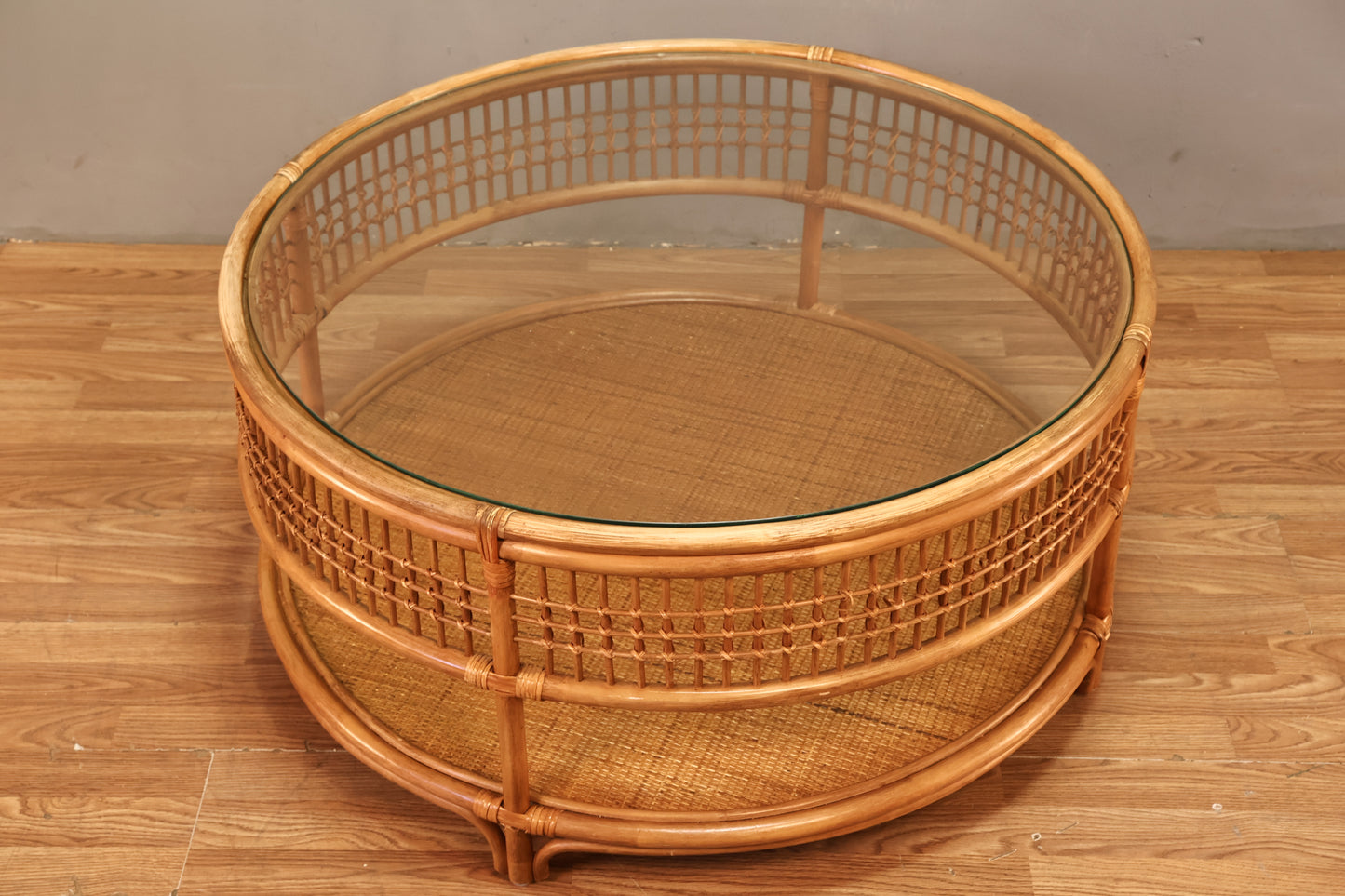Rattan & Glass Round Coffee Table - ONLINE ONLY