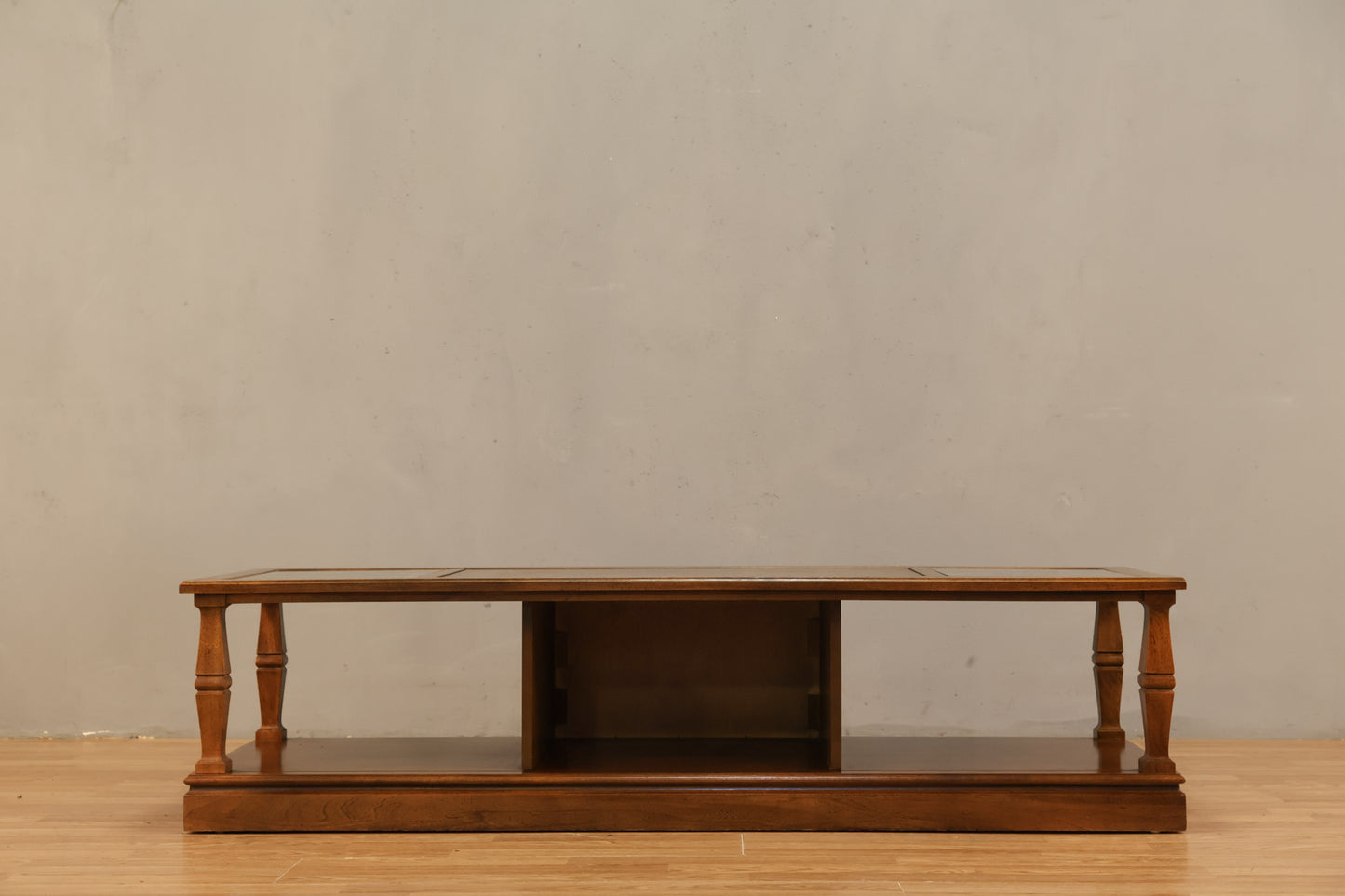 Carved Walnut & Glass 2-Tier Coffee Table - ONLINE ONLY