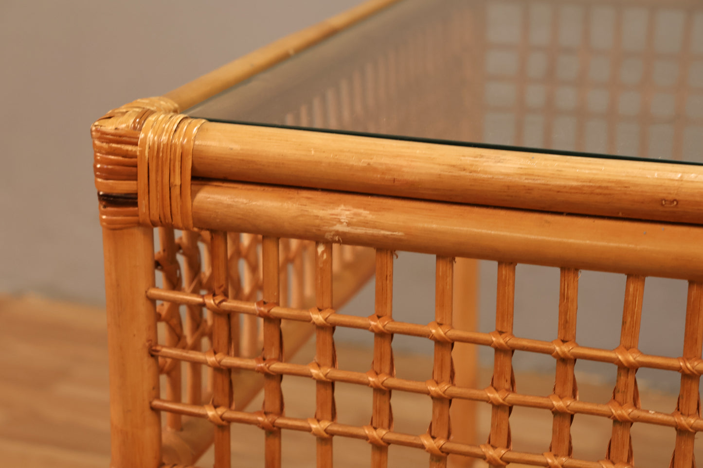 Rattan & Glass End Table
