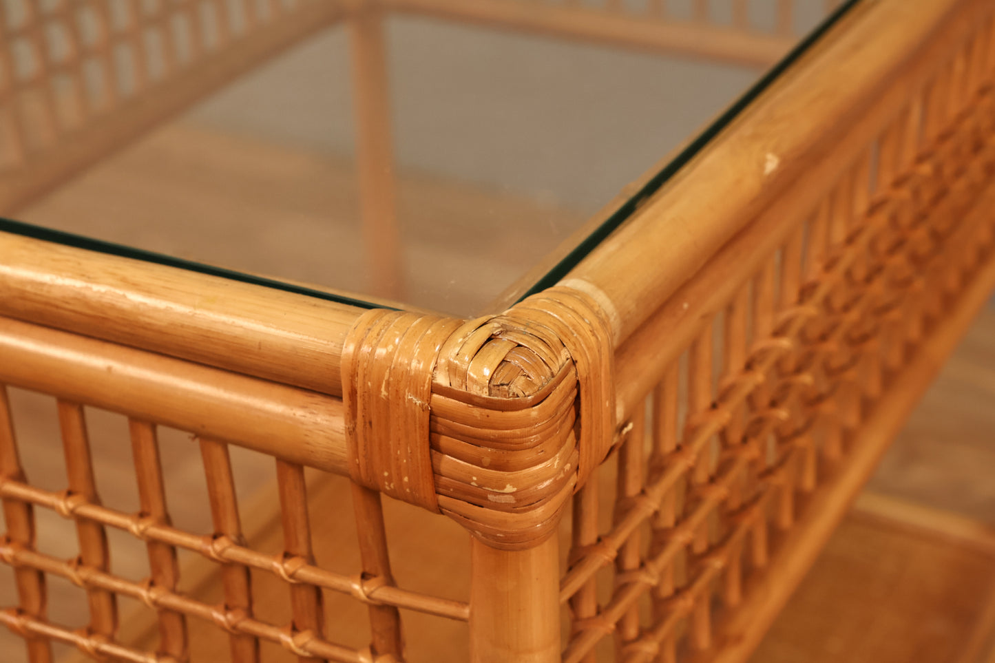 Rattan & Glass End Table
