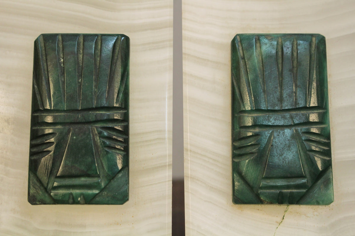 Pair of White & Emerald Onyx Bookends