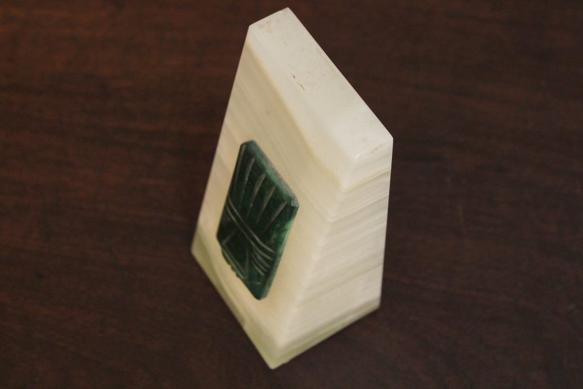 Pair of White & Emerald Onyx Bookends