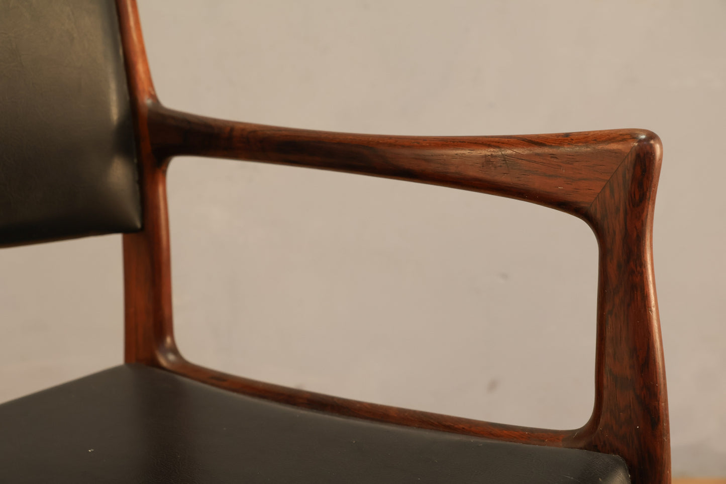 Johannes Andersen Rosewood & Black Leather Armchair