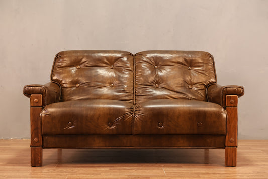 Oak & Brown Vinyl Loveseat - ONLINE ONLY