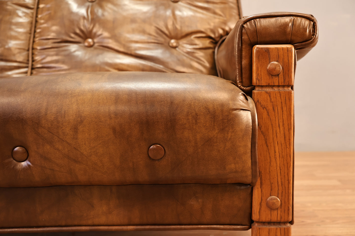 Oak & Brown Vinyl Loveseat - ONLINE ONLY