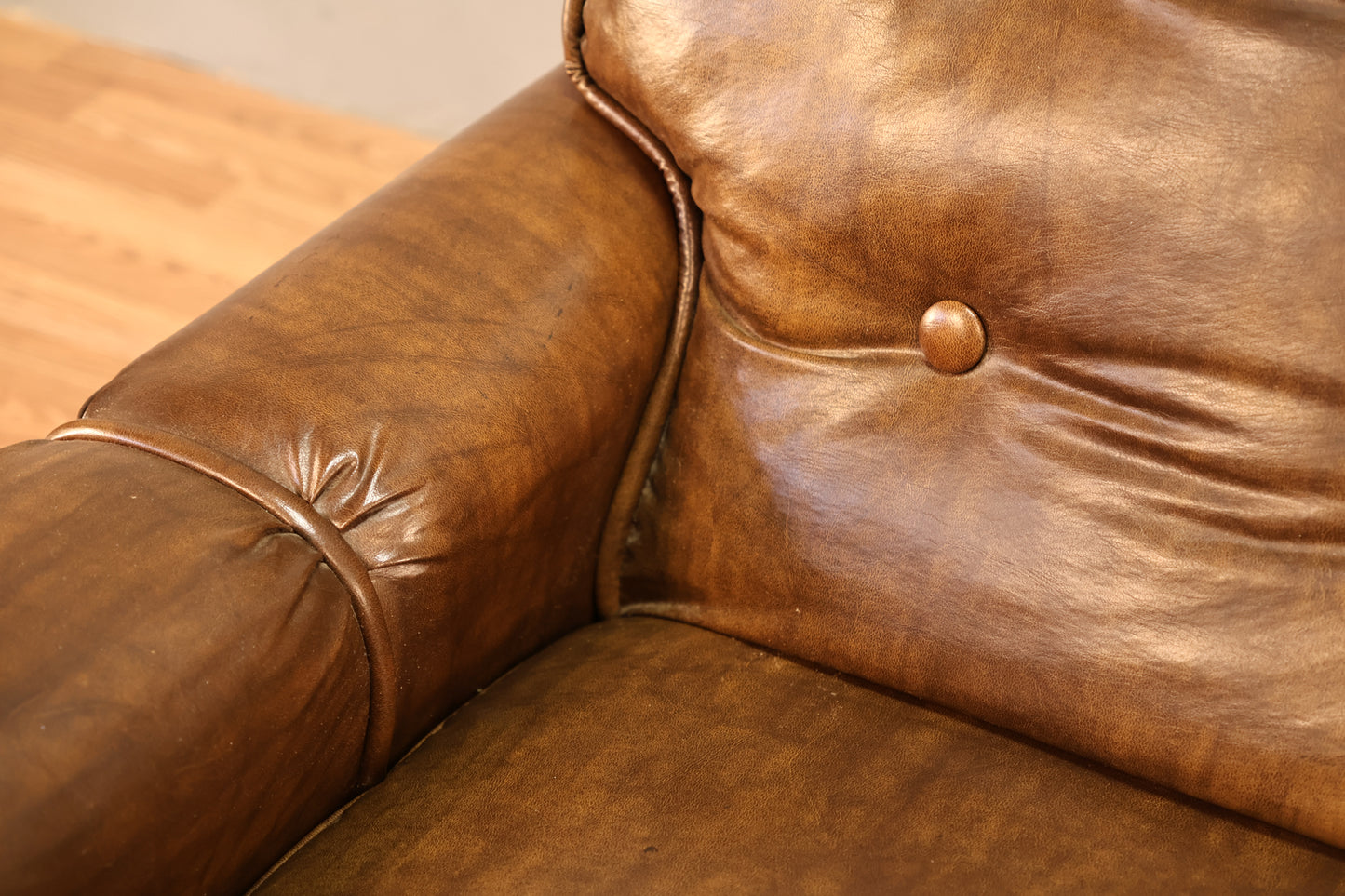 Oak & Brown Vinyl Loveseat - ONLINE ONLY