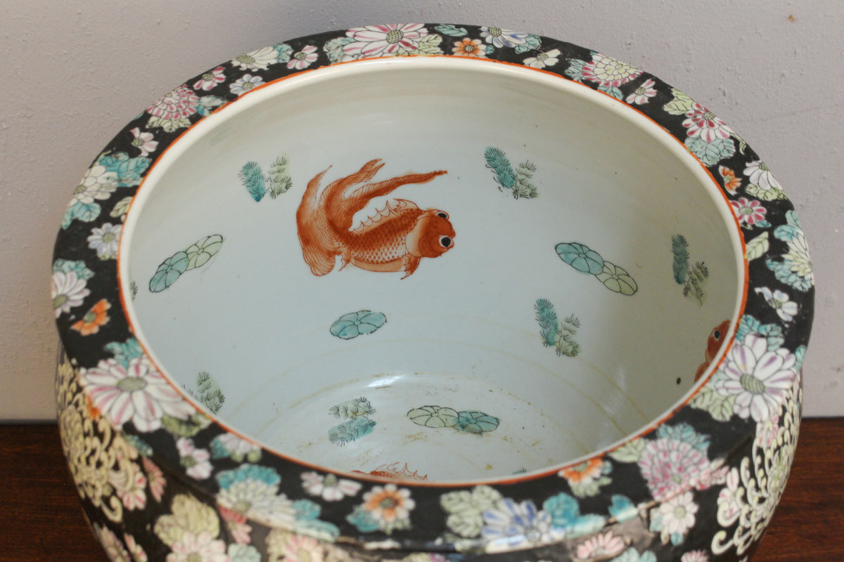 Chinese Porcelain Fishbowl Planter with Stand B