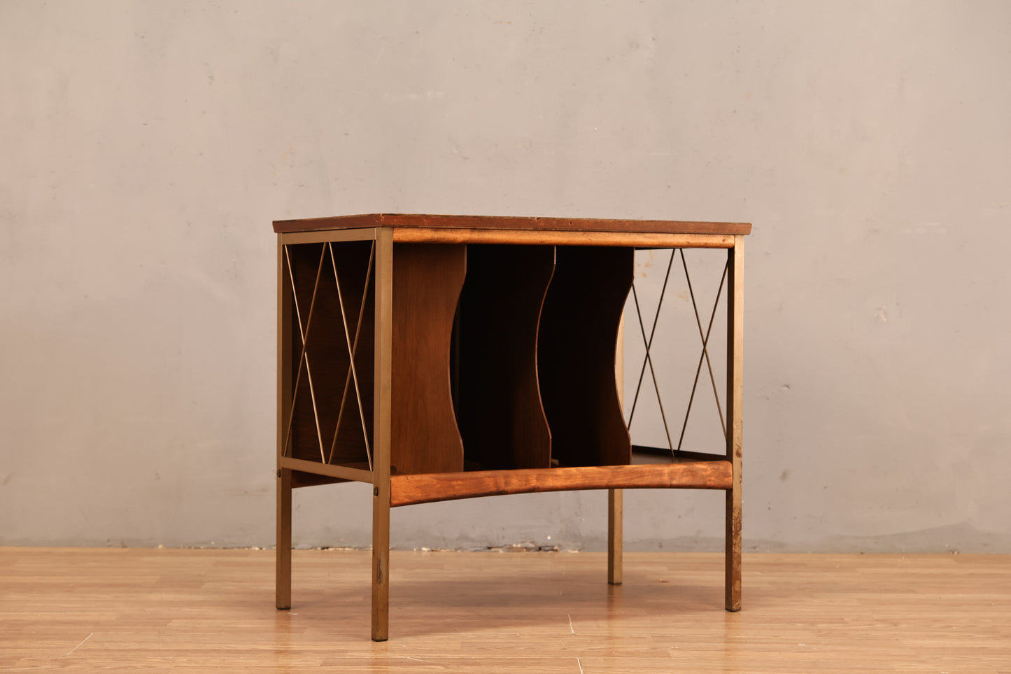 Mid Century Walnut & Laminate Record Cabinet