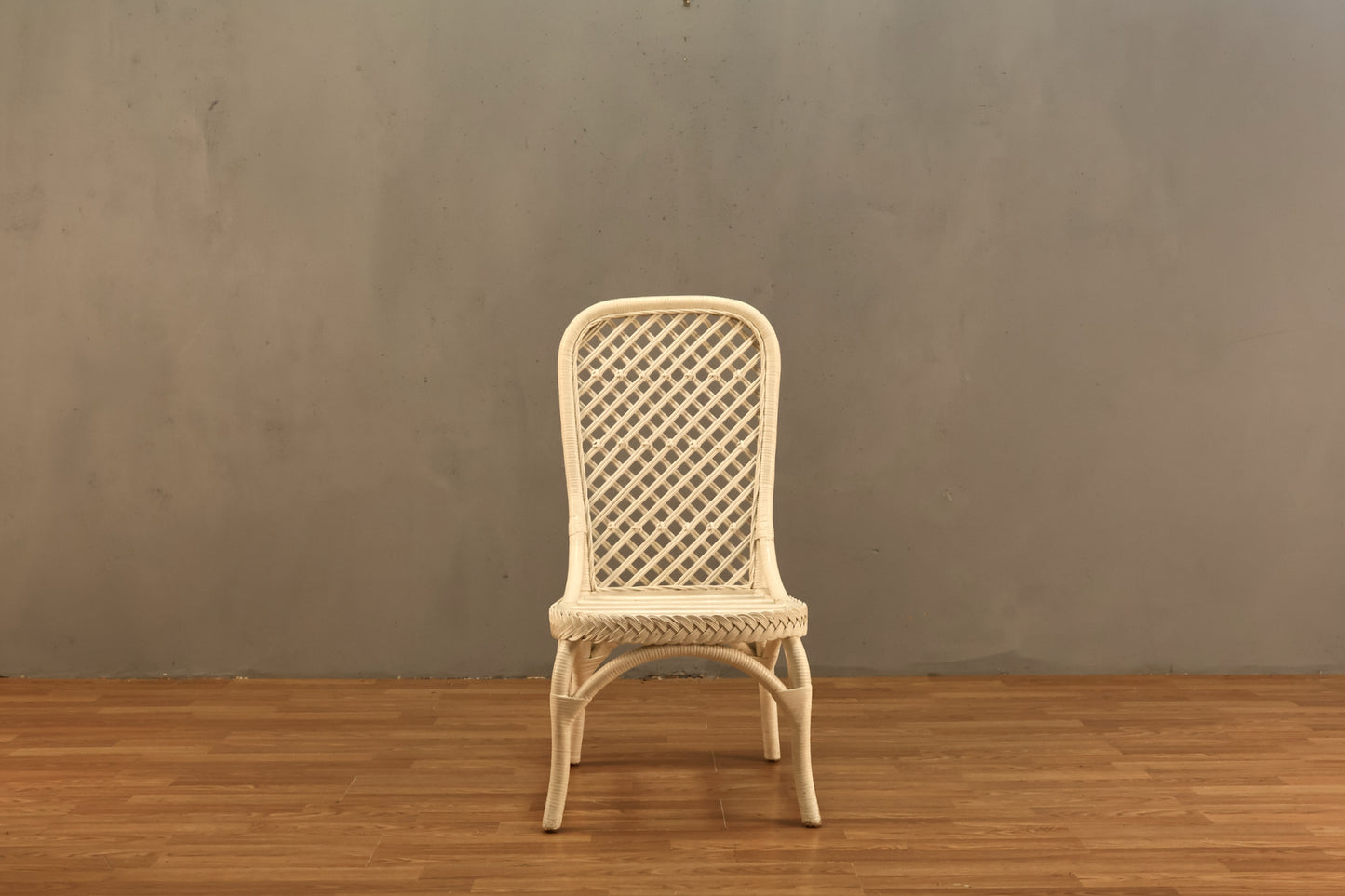White Rattan Lattice Side Chair