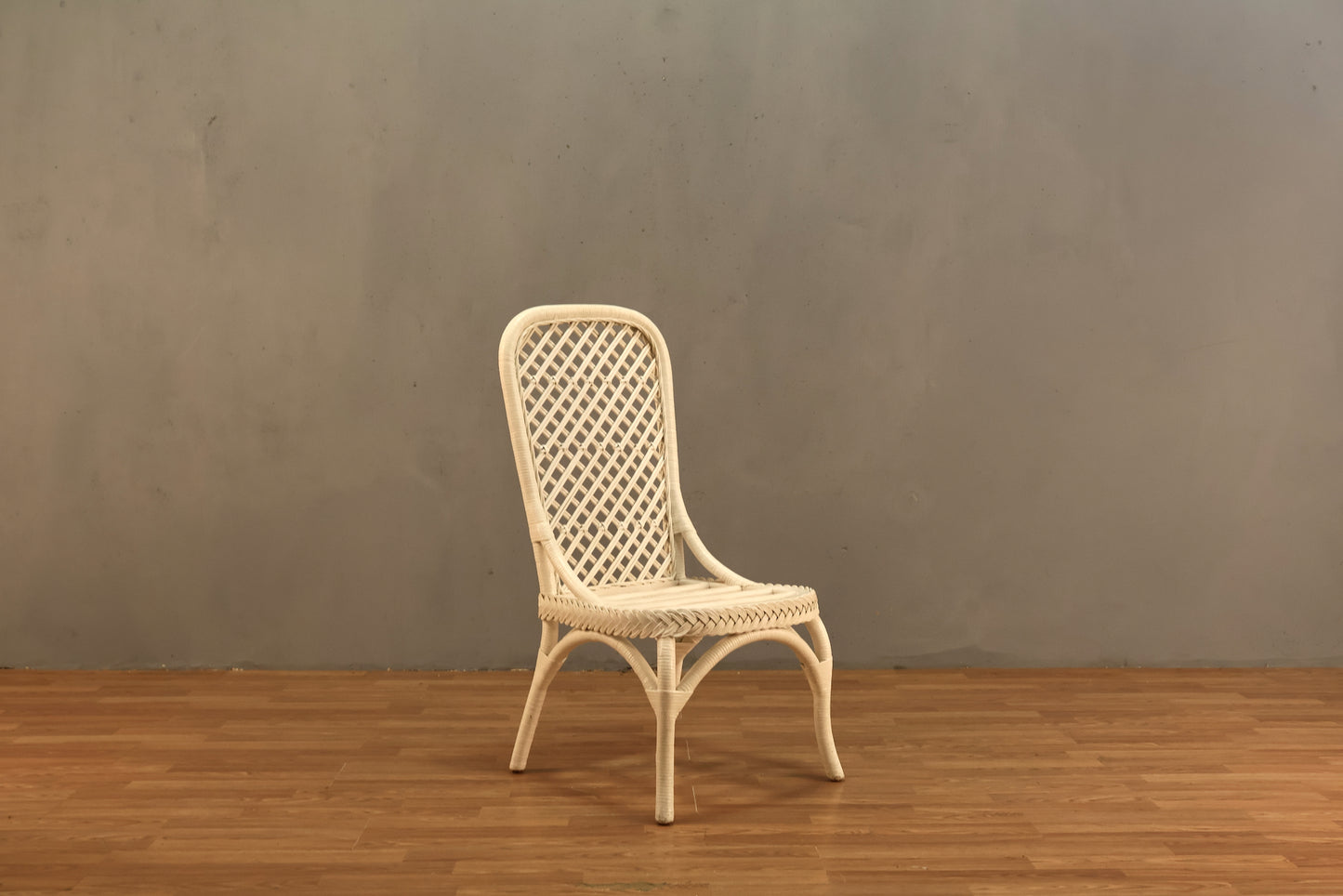 White Rattan Lattice Side Chair