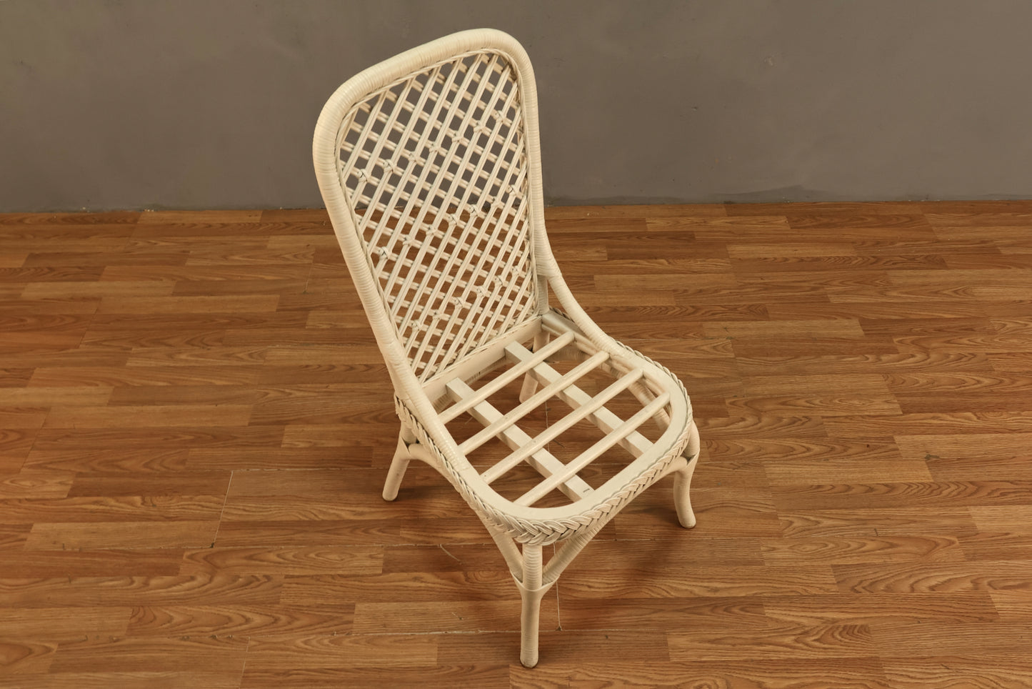 White Rattan Lattice Side Chair