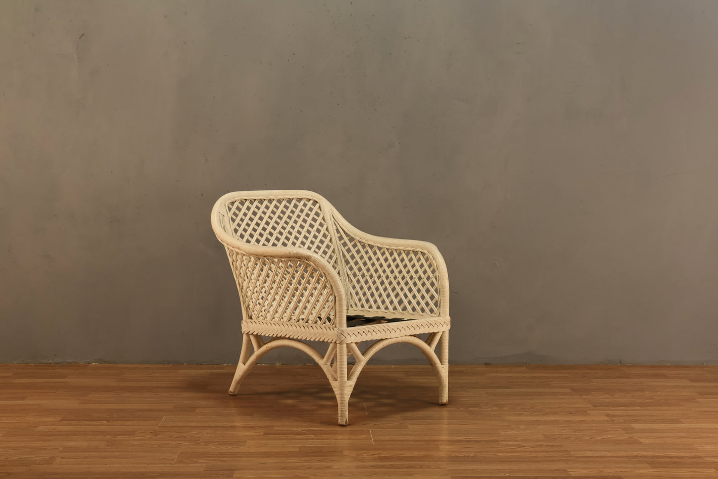 White Rattan Lattice Lounge Chair - ONLINE ONLY