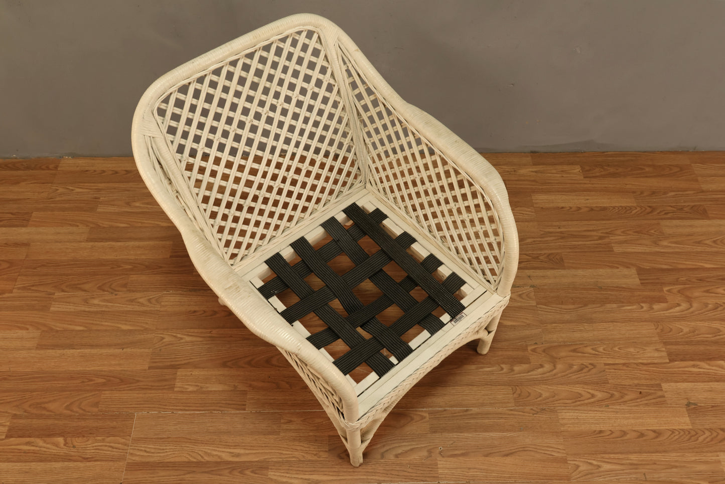 White Rattan Lattice Lounge Chair - ONLINE ONLY