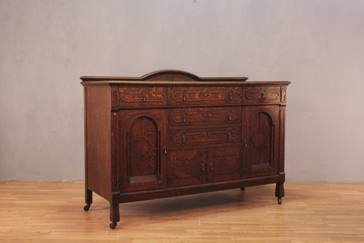Antique Oak 3-Drawer Buffet Credenza