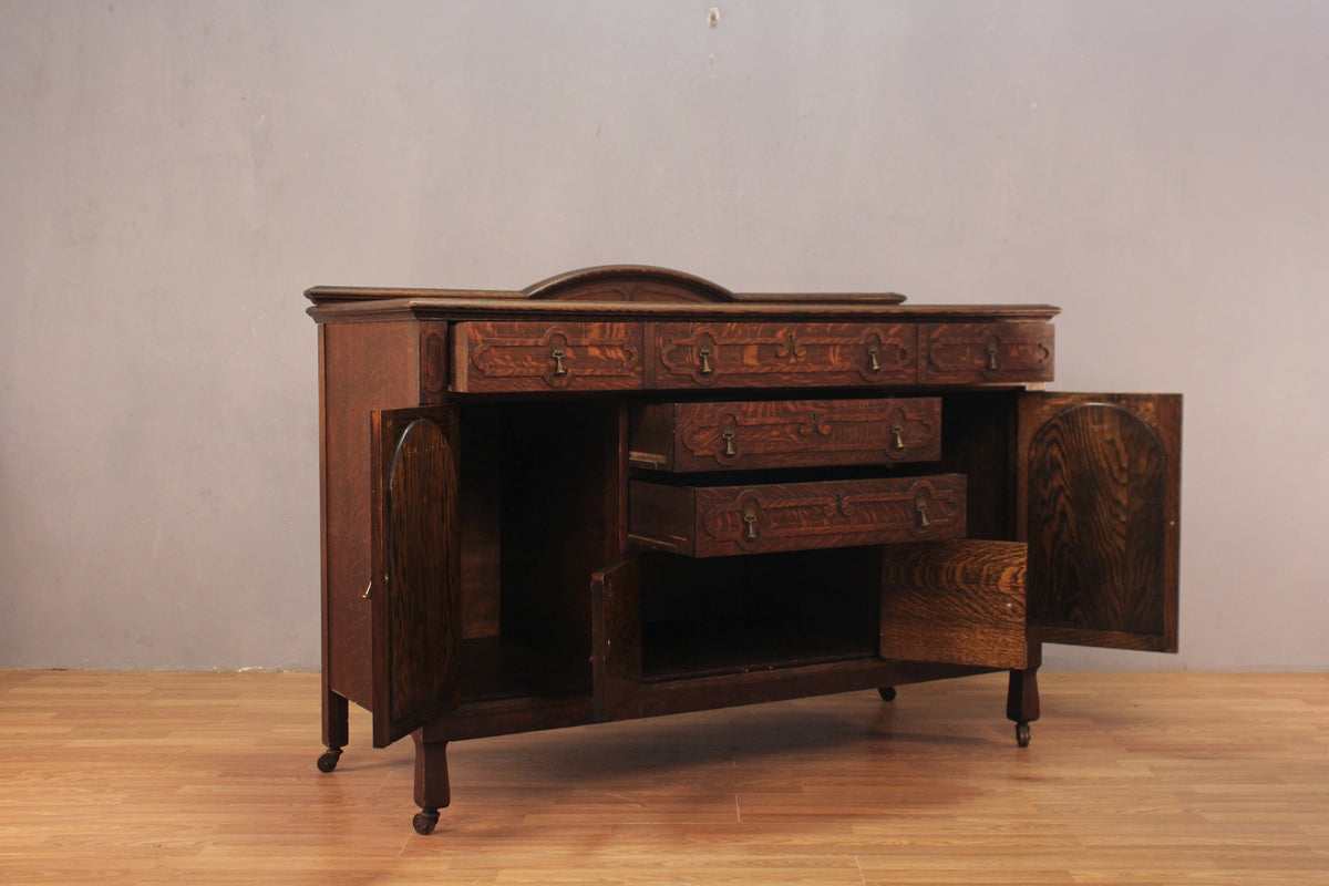 Antique Oak 3-Drawer Buffet Credenza