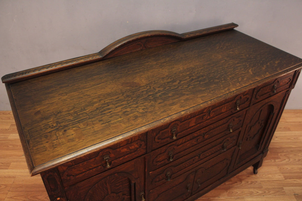 Antique Oak 3-Drawer Buffet Credenza
