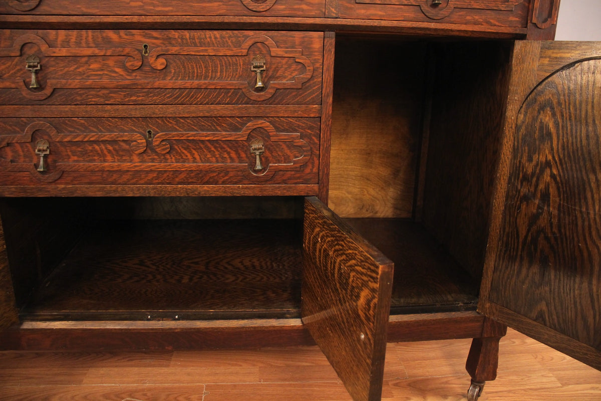 Antique Oak 3-Drawer Buffet Credenza