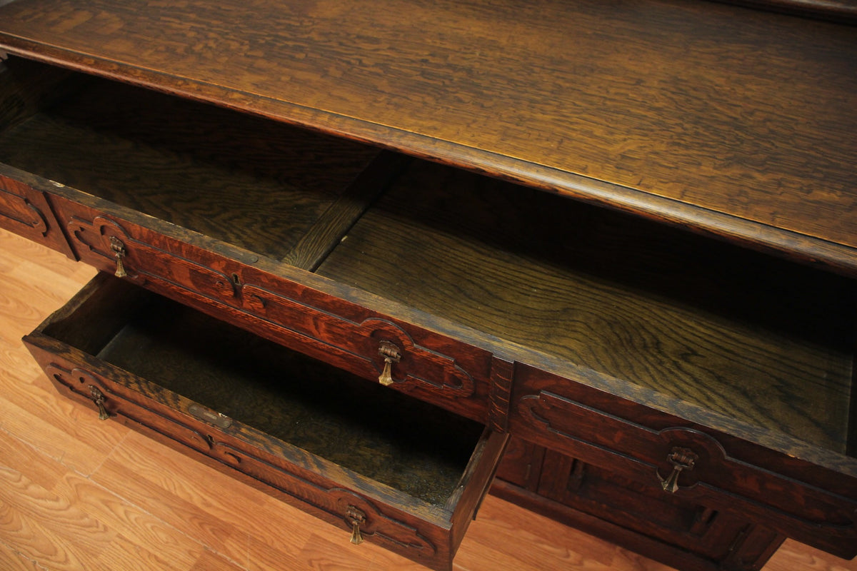 Antique Oak 3-Drawer Buffet Credenza
