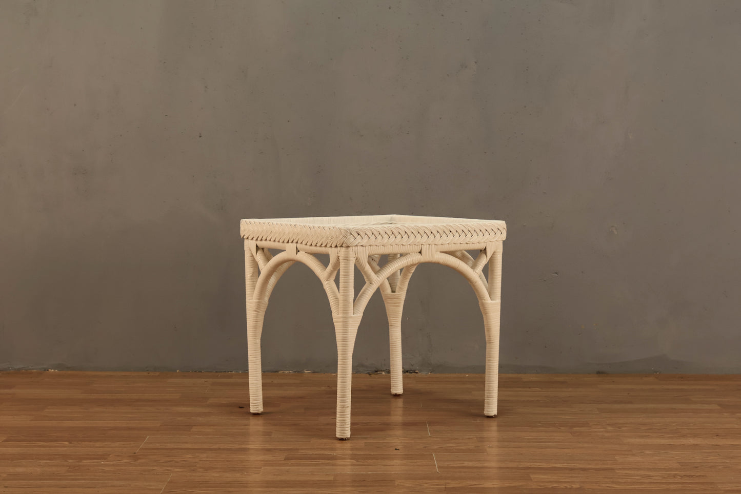White Rattan Lattice Side Table