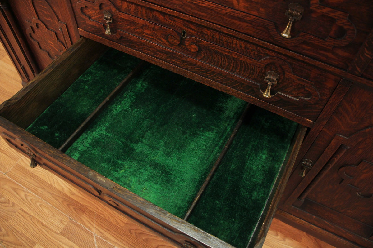 Antique Oak 3-Drawer Buffet Credenza