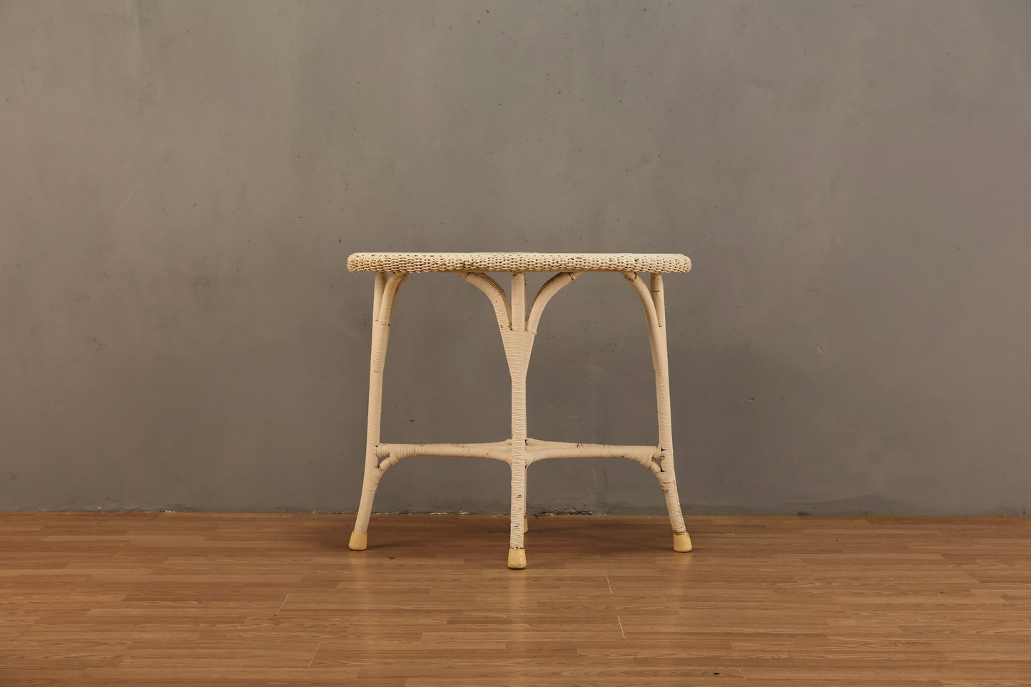 White Rattan Console Table