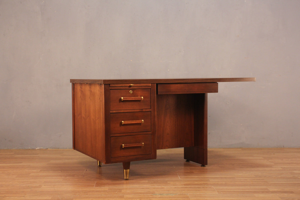 Mid Century Walnut & Laminate 4-Drawer Desk