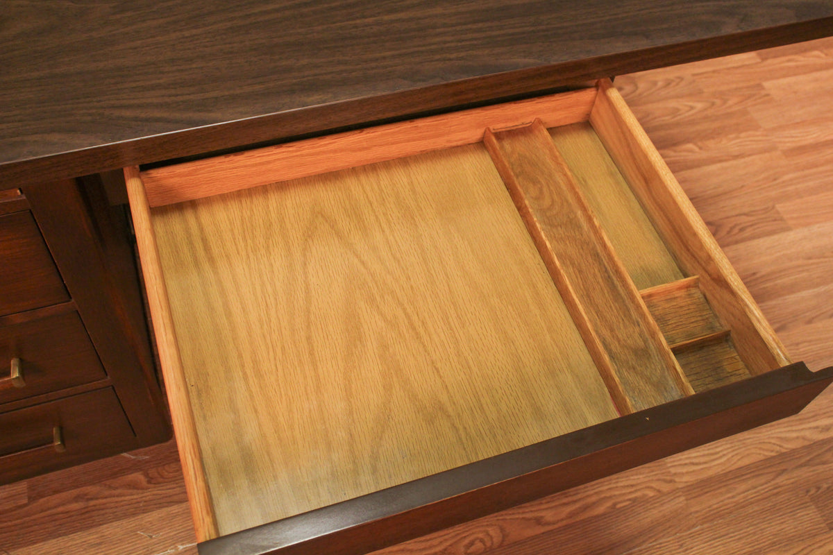 Mid Century Walnut & Laminate 4-Drawer Desk