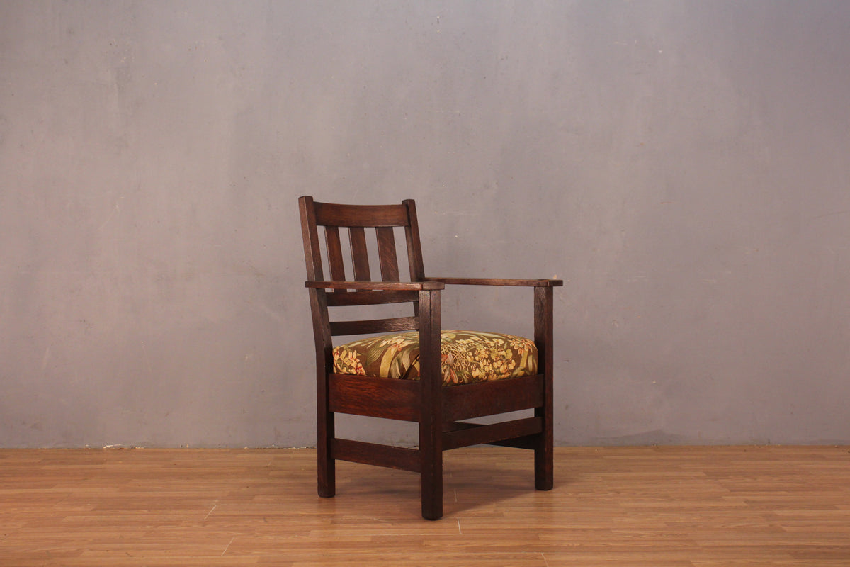 Arts and Crafts Oak & Floral Armchair