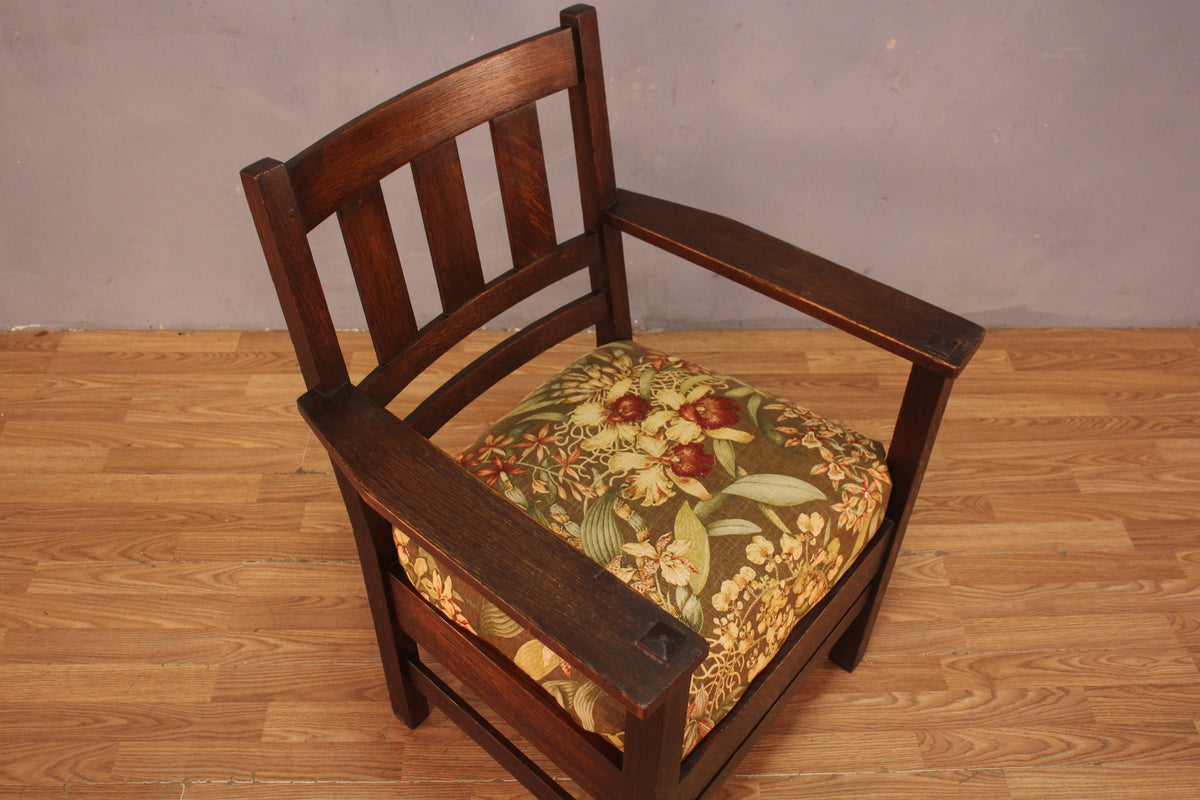 Arts and Crafts Oak & Floral Armchair