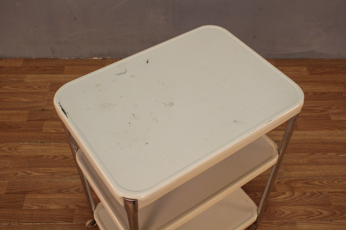 White Enamel & Chrome 3-Tier Cart