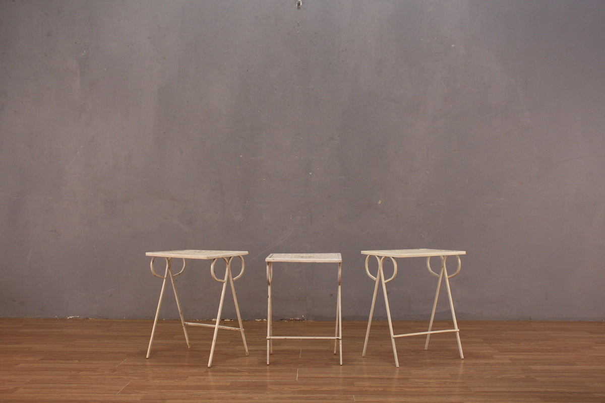 Trio of White Wrought Iron Side Tables - ONLINE ONLY