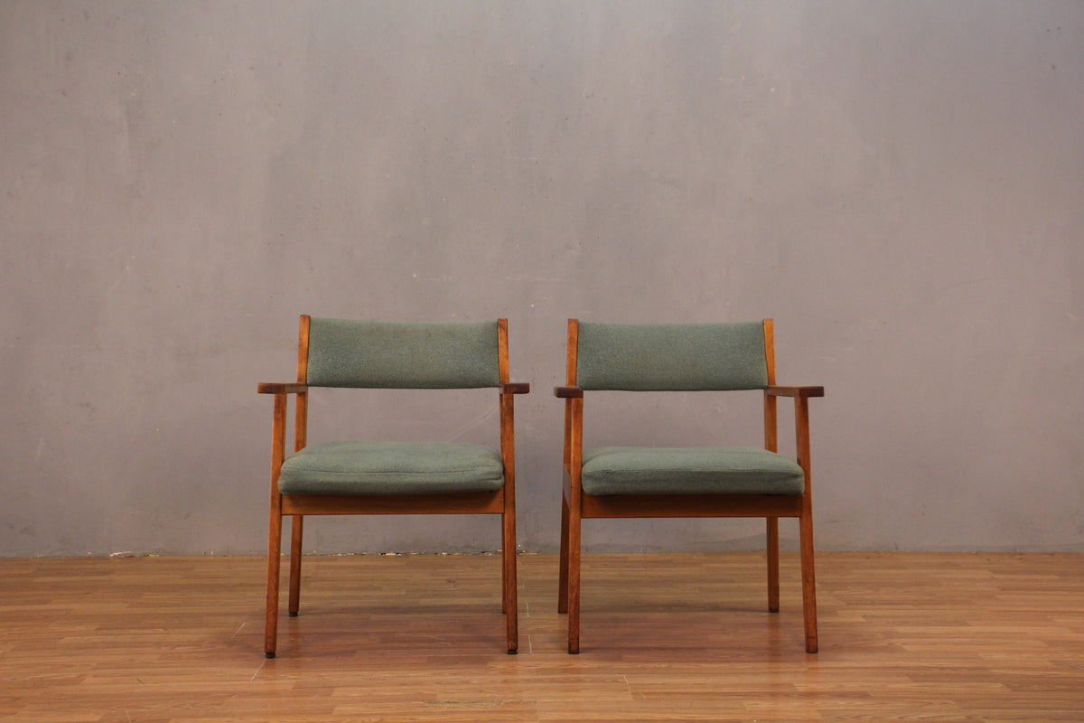 Mid Century Teal & Walnut Library Armchair
