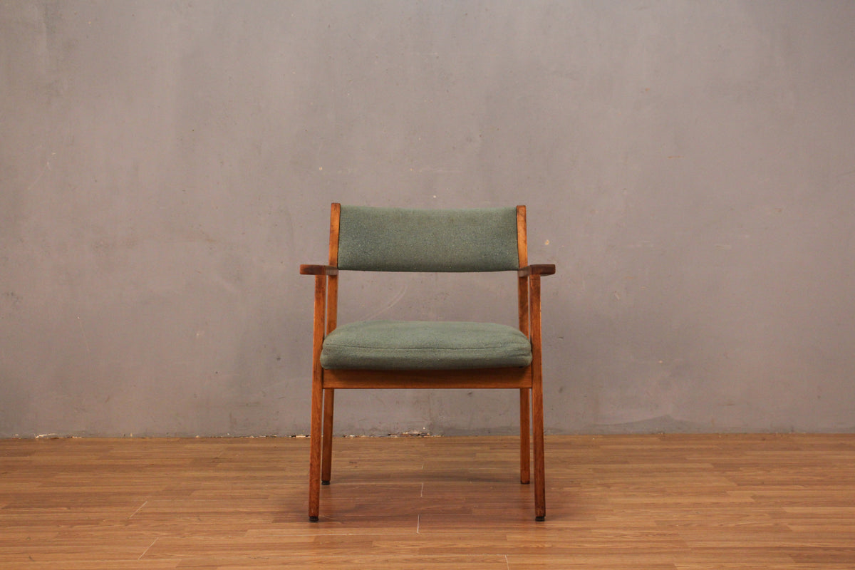 Mid Century Teal & Walnut Library Armchair