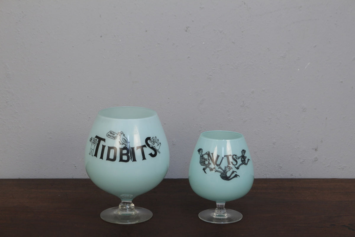 1950s West Virginia "Tidbits & Nuts" Glass Snack Set