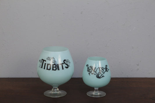 1950s West Virginia "Tidbits & Nuts" Glass Snack Set